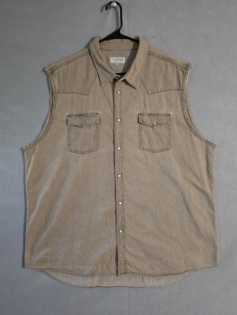 Tecovas Mens Tan Pearl Snap Sleeveless Denim Shirt Western Size XXL